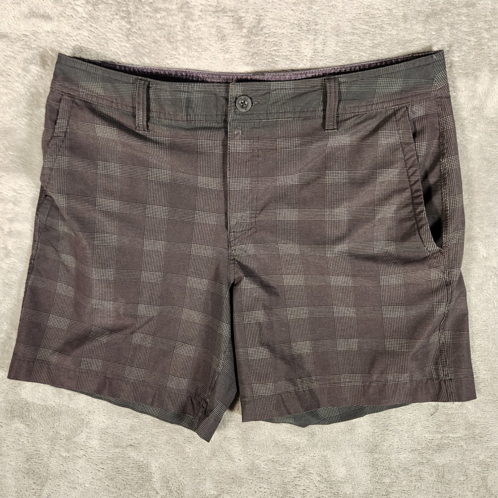 Hang Ten Hybrid Shorts Mens 34 Grey Excellent Plaid Stretch Quick Dry Casual